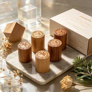 Tapas de madera de pino personalizadas para frascos de cosméticos, para lociones, cremas y contenedores de crema para ojos, embalaje OEM con grabado láser e impresión UV. - Product Image 1