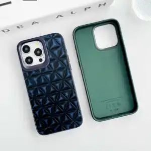 Vintage Dazzle Diamond Lattice Design Leather Cell Phone Back Cover Case for iPhone 15 14 Pro max