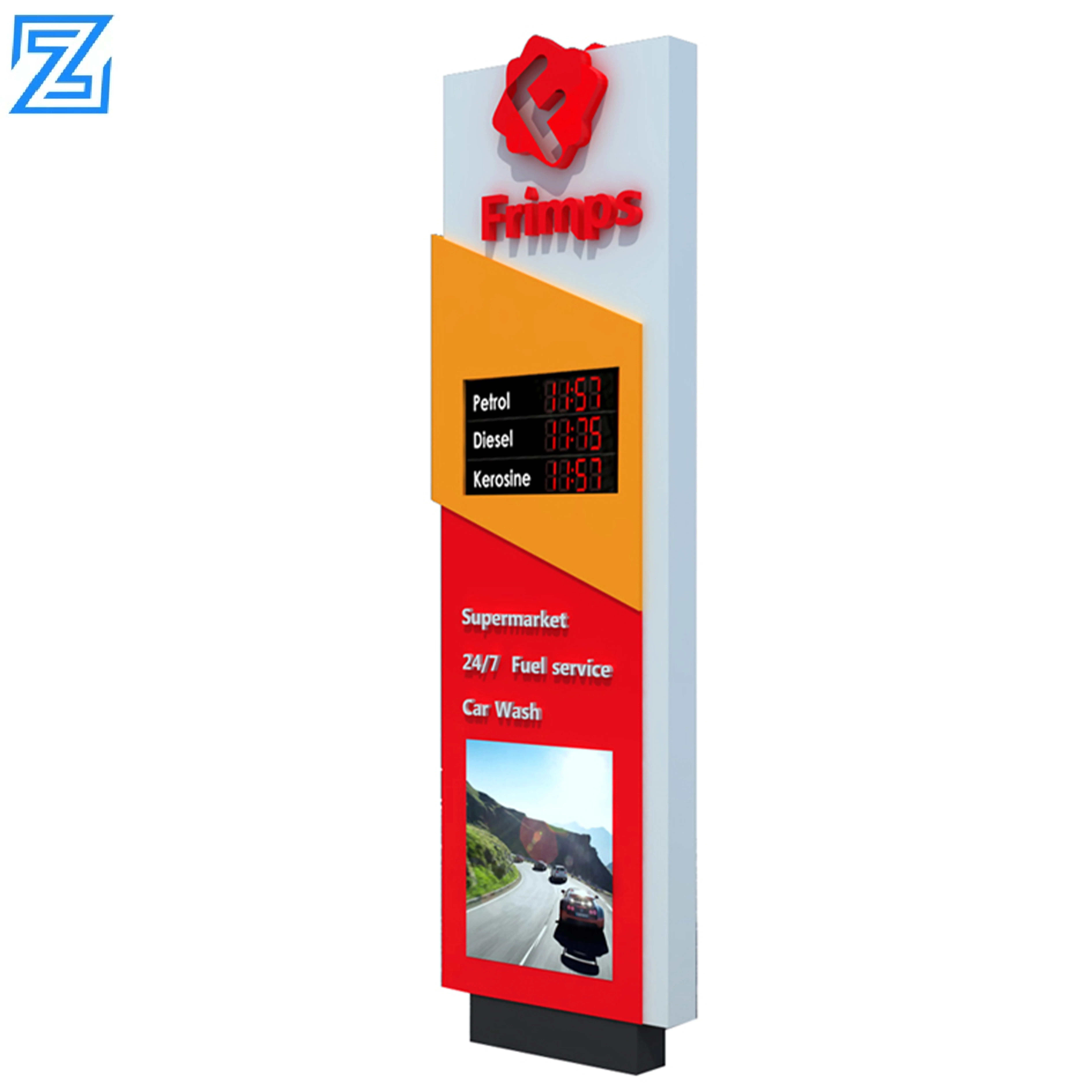 Aluminum or aluminum composite panel double side advertising pylon sign for gas station Petrol Station Totem