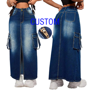Tùy Chỉnh Cộng Với Kích Thước Phụ Nữ Jeans Váy Pop Túi Slit Dài Denim Váy Cho Phụ Nữ - Product Image 1