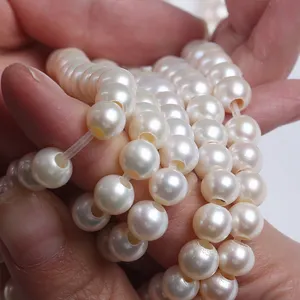 7.5-8.0mm White Round Freshwater Pearl Strand mit 3.0mm große loch