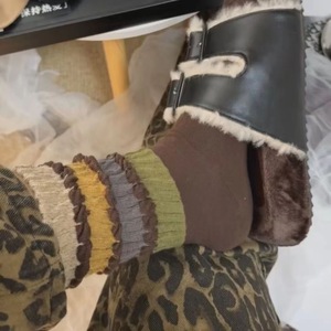 Calcetines a Media Pantorrilla para Mujer, Rayados, Térmicos, Cálidos, Otoño Invierno, Fibra de Poliéster, Gris, Caqui, Café, Beige Niebla, Negro - Product Image 1