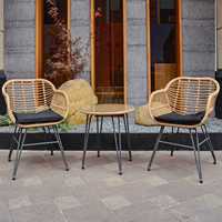 Ensemble de mobilier d'extérieur de luxe moderne 3 pièces pour jardin, balcon, terrasse, parc – Table, chaises et canapé en acier et osier KD, tissu imperméable