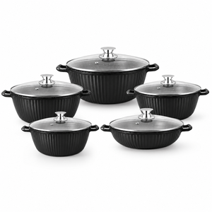 Ensemble de 10 casseroles et faitouts professionnels en aluminium avec revêtement granit pour cuisinière à gaz à flamme nue - Product Image 1