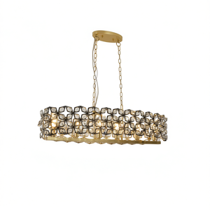 Lampadario moderno a sospensione con cristalli geometrici, 39 pollici, oro e nero, cilindrico, per sala da pranzo, cucina, soggiorno - Product Image 1