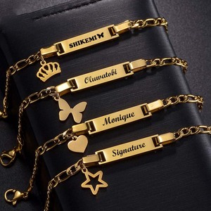 <span class=keywords><strong>Braccialetto</strong></span> Personalizzato con Nome per Bambini Fai-da-Te, Placcato Oro 18k in Acciaio Inossidabile, Gioielli con Targhette Metalliche Personalizzate - Product Image 1