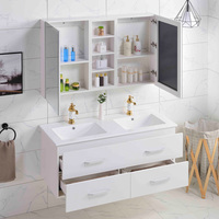 Meuble-lavabo mural double vasque de style moderne, design écologique pour hôtels, avec vasque en céramique et armoires à miroir LED