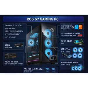 PC de bureau gaming ROG G700 en gros, Intel Core Ultra 7 265F 12 cœurs, 32 Go de RAM, SSD NVMe 1 To, RTX 5060 8 Go, clavier et souris - Product Image 3