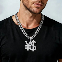 Collier tendance avec pendentif symbole de monnaie en strass dorés et chaîne cubaine entièrement pavée pour homme, bijoux de mode Hip Hop Streetwear