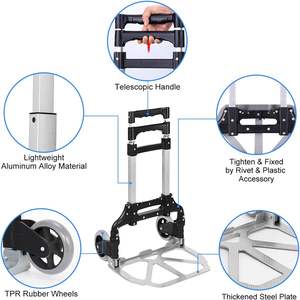 Lipat truk tangan <span class=keywords><strong>Dolly</strong></span> <span class=keywords><strong>Cart</strong></span> 330 Lbs kapasitas beban Aluminium Trolley <span class=keywords><strong>Cart</strong></span> dengan Telescoping Handle <span class=keywords><strong>2</strong></span> roda - Product Image 3