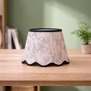 Premium Linen Floral <b>Lampshade</b> with Scalloped Wave Edge & Decorative Trim - Product Image 5