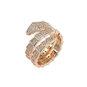 Princess Beatrice Wedding Rings Rose Gold Plate 925 Sterling Silver Diamond Paved Snake Ring Serpent Finger Ring