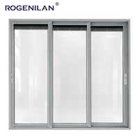Ventana Corredera Moderna de Tres Vías con Vidrio Templado Rogenilan, Ventana Corredera de Aluminio con Doble Vidrio para Persianas Eléctricas