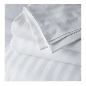 luxury white 1cm 3cm embossed satin stripe custom fabric hotel 100% polyester quilt cover bedsheets fabric