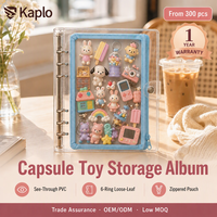Album de rangement pour capsules de jouets avec classeur à 6 anneaux en PVC transparent et pochette zippée, rechargeable et anti-poussière, pour les collectionneurs de jouets Kawaii Gacha