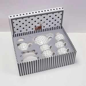 Tasse à thé à rayures européennes avec bordure dorée, coffret cadeau, tasse à café, soucoupe, ensemble de tasses en céramique - Product Image 1
