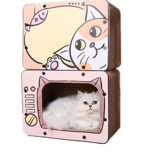 Klassieke houten gegolfde krabpaalbox binnenhuisdierenlounge meubels kerstboom krabpaal Halloween kattenhuis nieuwe doos - Product Image 5