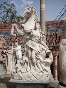 <span class=keywords><strong>Escultura</strong></span> de Mármol Blanco de Tamaño Real de una Chica Sexy con Caballo para la Venta - Product Image 2
