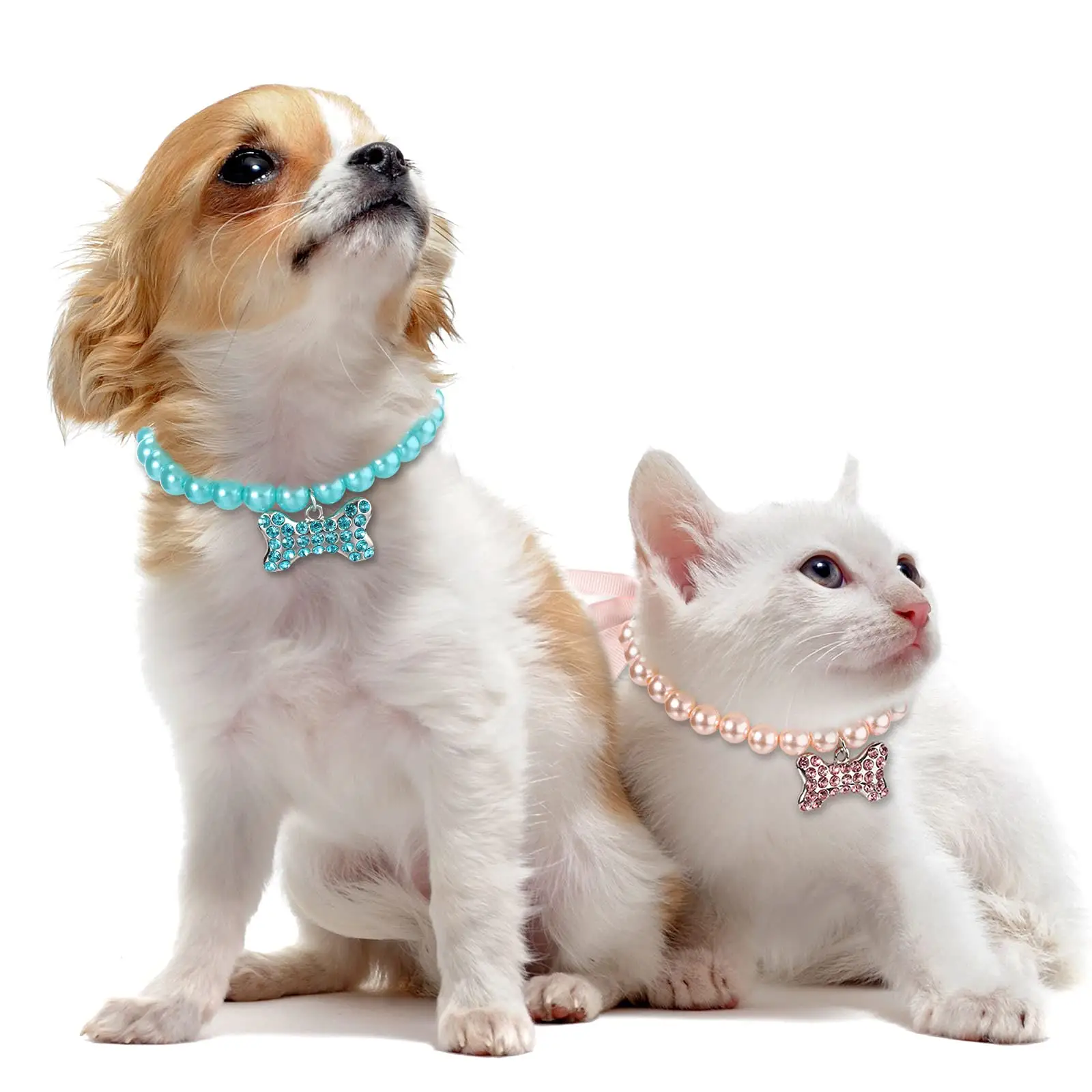 Collana di perle per animali domestici di cristallo di diamanti collana di perle di cane collari con strass di Bling