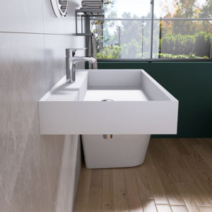 Maydon Cuvette de surface solide blanche mate au design élégant Cuvette de salle de bain de forme carrée Lavabo de comptoir en résine Pierre de qualité - Product Image 4