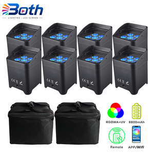 ไฟพาร์ LED RGBWA+UV 8 ชิ้น พร้อมกระเป๋า 2 ใบ ขนาด 6x18W ควบคุมผ่านแอพ WiFi ไร้สาย ใช้แบตเตอรี่ เหมาะสำหรับงานแต่งงานและเวที - Product Image 1