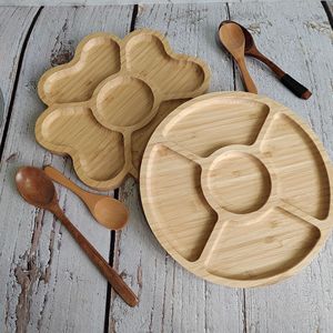 Plateau rond en bambou japonais à cinq compartiments, plateau de luxe en bois pour fruits secs et assiette à collation pour enfants, idéal pour la cuisine ou les fêtes - Product Image 4