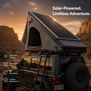 Tente <span class=keywords><strong>de</strong></span> <span class=keywords><strong>toit</strong></span> rigide en aluminium Zentopia avec panneau solaire 100W, déploiement en 30 secondes, imperméable quatre saisons pour le camping en 4x4 - Product Image 1