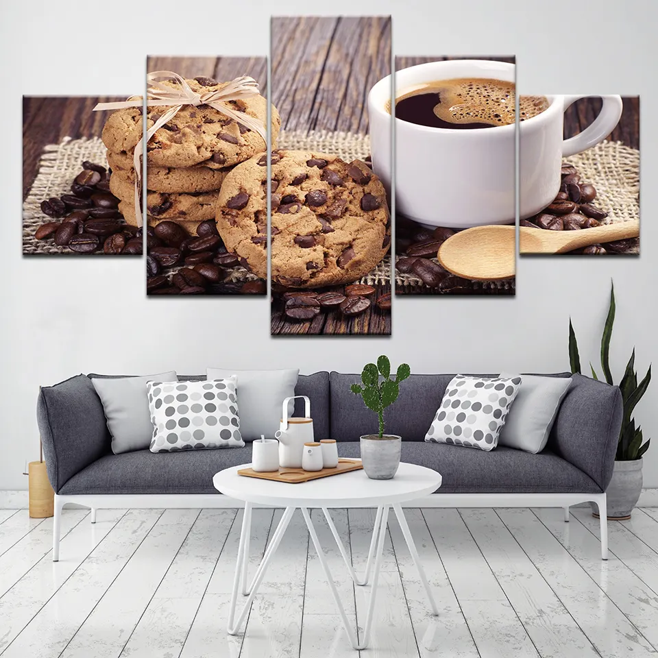 5 पैनल कैनवास पेंटिंग सुगंधित कॉफी बीन कैनवास प्रिंट पेंटिंग दीवार कला की तस्वीर रसोई घर सजावट फ्रेम कलाकृति