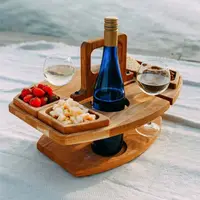 Plateau à vin intégré en bois pour pique-nique, support pour le vin ou les fruits, portable, ustensile de cuisine