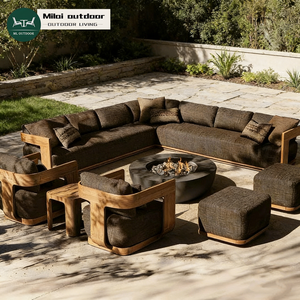 Muebles de Exterior Modernos de Madera de Teca con Tela Impermeable, Conjuntos de Balcón, Sofá de Patio para Hotel, Conjunto de Sofá de Jardín de Lujo - Product Image 1