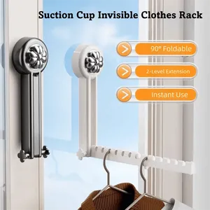Small Detachable Double-Tier Telescopic <strong>Folding</strong> Clothes Storage Rack Suction Cup <strong>Hanger</strong> for Indoor Wall Hanging for Drying - Product Image 2