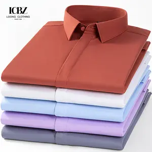 Concealed Button Long Sleeve Elastic Anti-Wrinkle Formal Professional Shirt No Iron Men'S Concealed Placket Bamboo Fiber Shirt