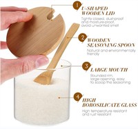 Pour bocaux en verre borosilicaté micro-ondable IKOO avec couvercle en bois et cuillère pour le stockage des aliments ou l'organisation des épices pour les cadeaux
