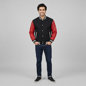 Blouson bombardier en cuir blouson de baseball pour hommes blouson de motard en polyuréthane Faux pilote Varsity Fleece College CollegeBaseballjacket pour hommes - Product Image 1