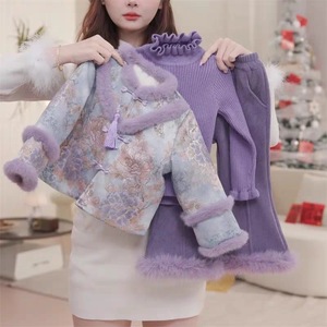 Tongxingyuan Girls Tang Suit Set Thickening Winter Chinese Style Hanfu Party Outfit With Fur Trim - Product Image 3