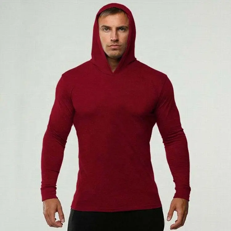 Factory price T shirt supplier cotton spandex long sleeve hooded t-shirts wholesale custom t shirt for men