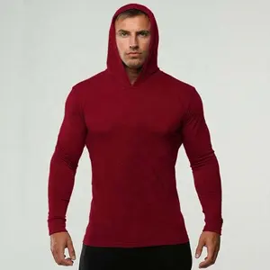 Factory price T shirt supplier cotton spandex long sleeve hooded t-shirts wholesale custom t shirt for men
