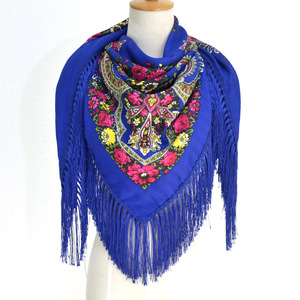2024 automne Offre Spéciale imprimé ethnique <span class=keywords><strong>carré</strong></span> écharpe longue femme sergé coton acrylique russe châle avec fleur imprimé et <span class=keywords><strong>frange</strong></span> - Product Image 5