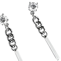Boucles d'oreilles pendantes tendance minimalistes et élégantes en argent sterling 925 plaqué or 18 carats avec chaîne, clous d'oreilles pendantes en zircon cubique pour femme