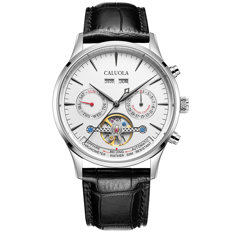 White dial with leather strap