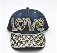 Casquette de baseball vintage pour femme avec bordure léopard, motif cœur, strass étincelants – Vente en gros