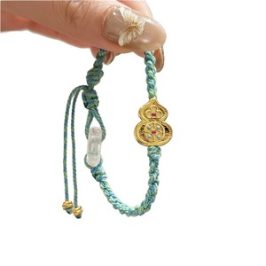 Qinglan Treasure Gourd 925 Sterling Silver Gold Plated Bracelet <b>Braided</b> <b>Cord</b> Unisex Everyday Wear - Product Image 5