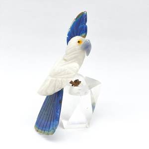 Agate bleue dentelle/Calcite blanche/Agate bleue/Améthyste taille L, sculpture de perroquet BJ2641 - Product Image 1