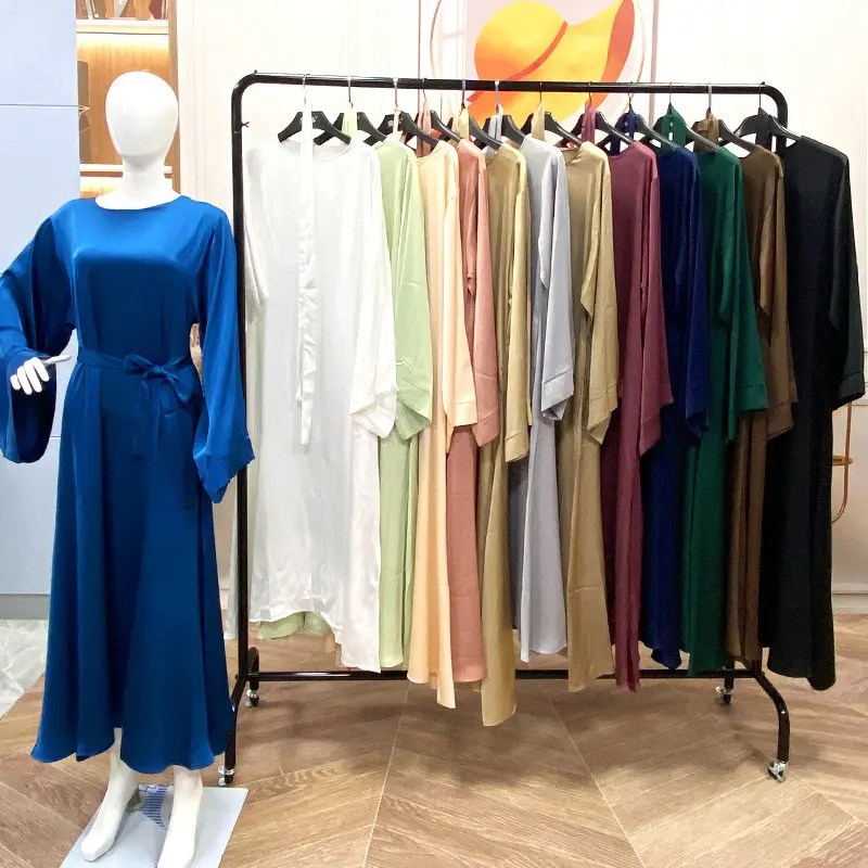 Yiwu Yuxi Abaya Frauen Muslim Kleid 2022 Dubai Tiktok Mode Einfache Robe Einfarbig Große Größe Muslim Kleid Abaya Kleidung