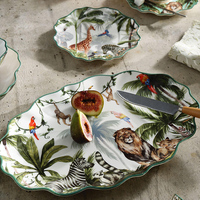Service de vaisselle en céramique Bushland Idea, design créatif, motif végétal, bord vert, ensemble d'assiettes et de tasses, vaisselle en porcelaine de luxe