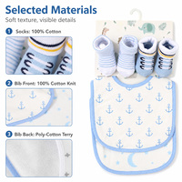 Ensemble de bavoirs et chaussettes pour bébé avec imprimé de dessins animés mignons, bavoir d'alimentation en coton doux pour nourrissons, chaussettes pour nouveau-nés, cadeau de naissance