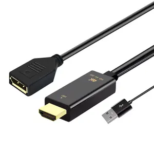 Kabel Adapter HDMI ke Dp, konverter USB HDMI pria ke DP 4k 60hz, kabel HDMI ke Dp 4k dengan daya USB untuk proyektor Pc Laptop Hd