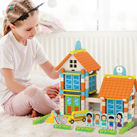 Juego de Bloques de Construcción de Madera Montessori de 6 Temas, Cabaña de Madera, Juguete Educativo Temprano para Niños, Modelo de Casa para Armar a Mano