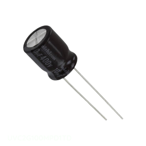 ตัวเก็บประจุแบบรูทะลุรุ่น UVC2G100MPD1TD ยี่ห้อ Manufacturer Channel ความจุ 10 ไมโครฟารัด ค่าความคลาดเคลื่อน 20% แรงดัน 400 โวลต์ แบบขาเรเดียล - Product Image 1