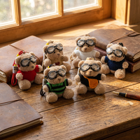 Peluche Ours Pilote Aviateur au design Anime, douce et écologique, avec lunettes de pilote, petit animal en peluche, mignonne, porte-clés, pendentif pour pull et voiture